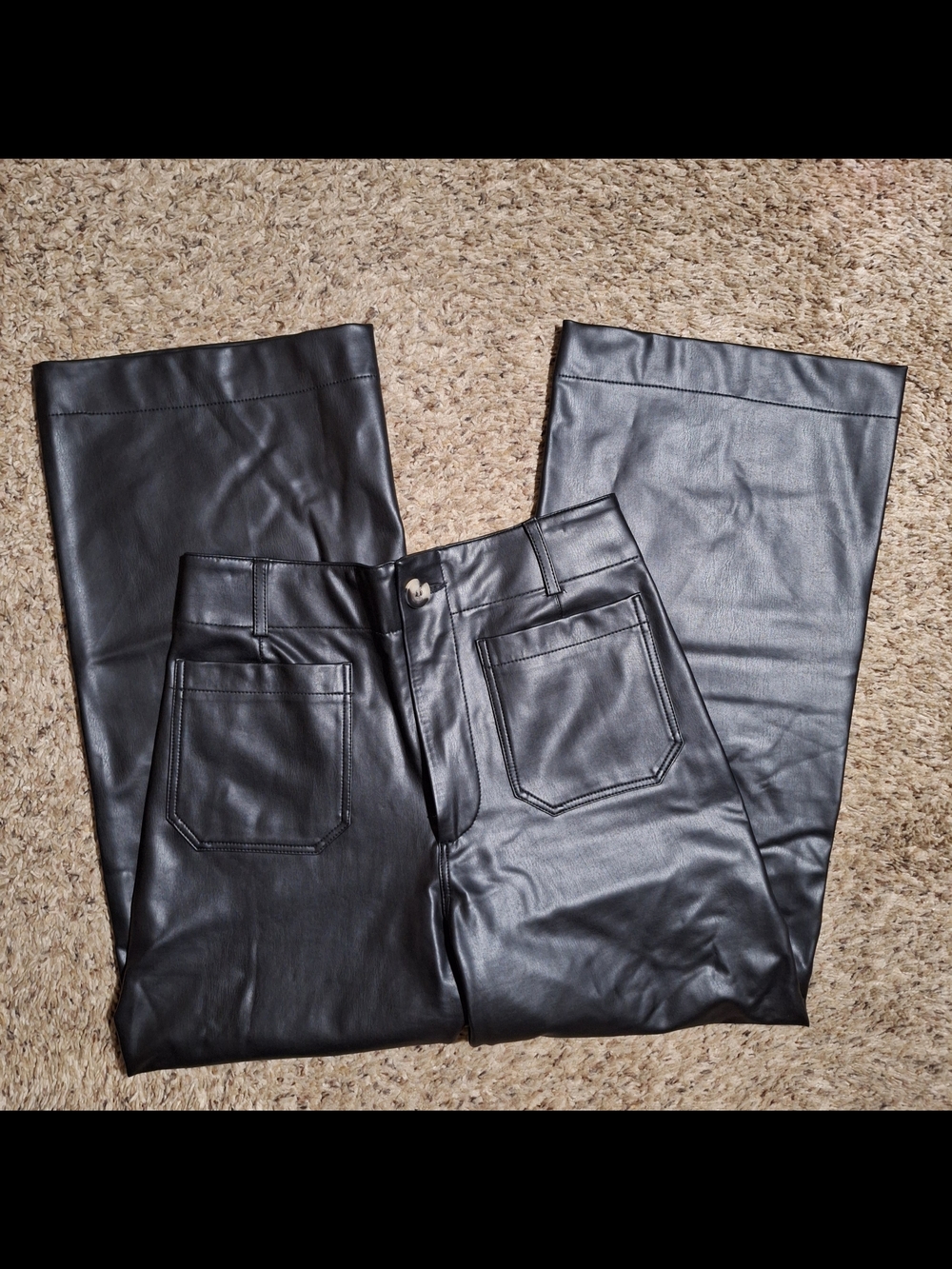 Anthropologie Maeve Black Faux Leather Colette Wide Leg Pants Size 27